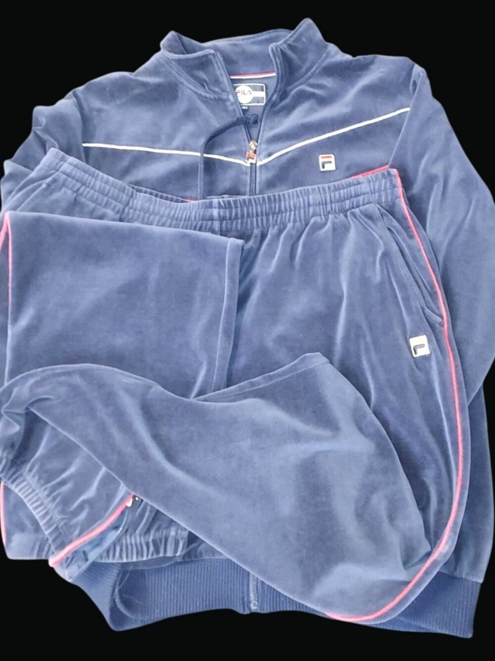 Fila Mens Navy Velour Tracksuit 3XL Full-Zip Jacket & Pants Set 1152